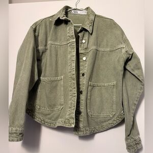 Zara Olive Green Denim Jacket